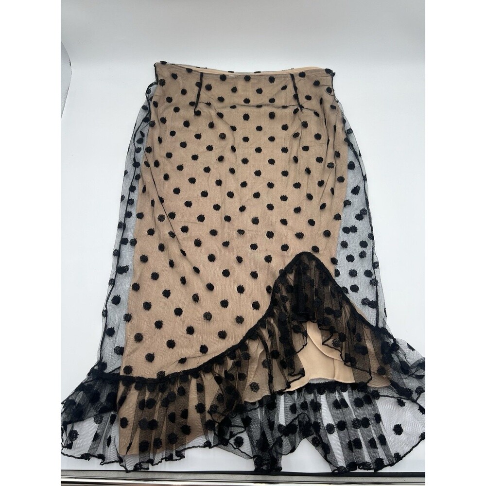Vintage Y2K Collette Dinnigan Silk PolkaDot Ruffle Mesh Ruffle Midi Skirt Size M